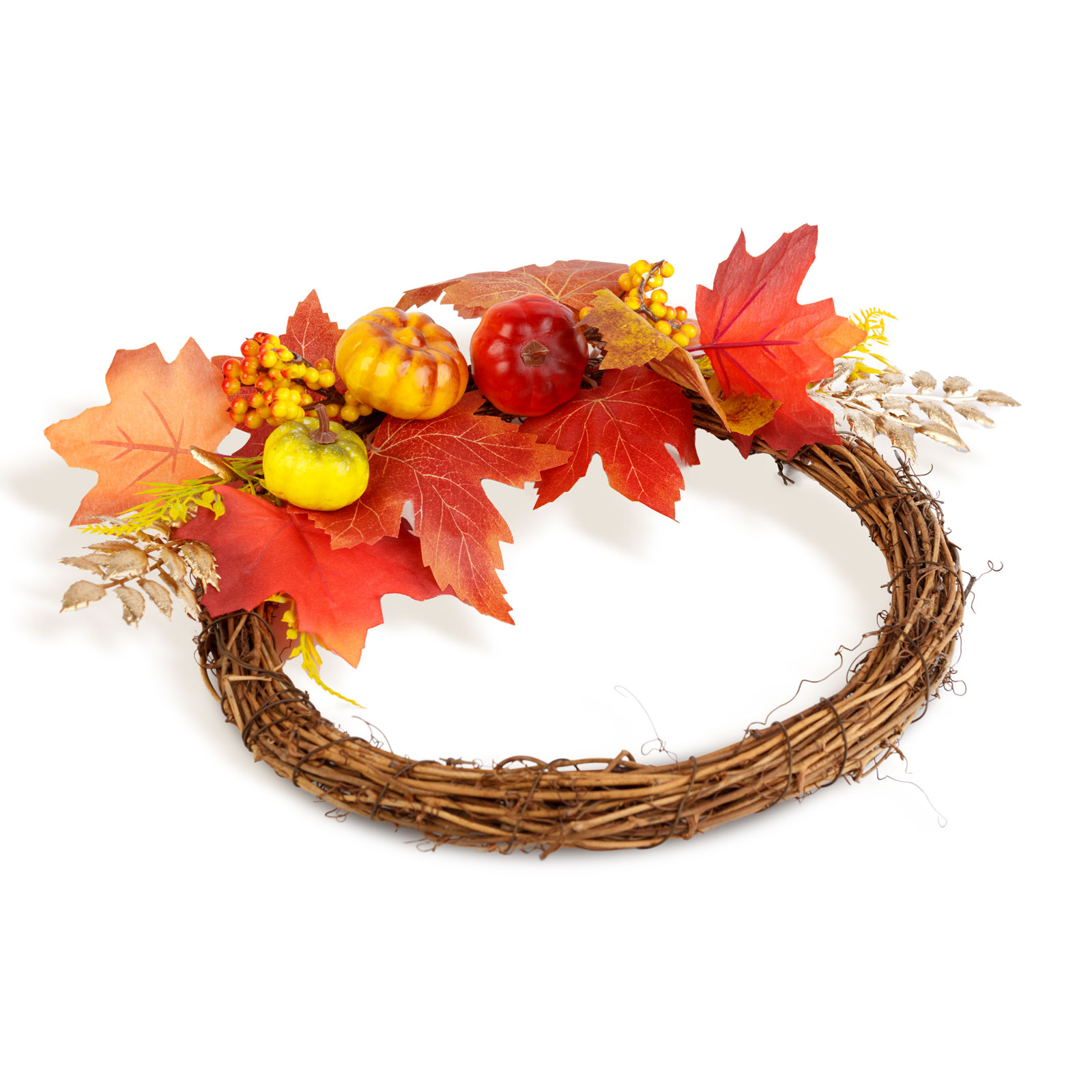 Coronita decorativa de toamna cu frunze, bobite si conuri – O35 cm