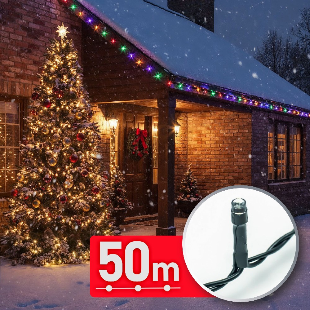 Decor Luminos Craciun - Sir Lumini LED - 50 m - Multicolor - 1000 LED - 220-240V - 9W - Cablu Verde