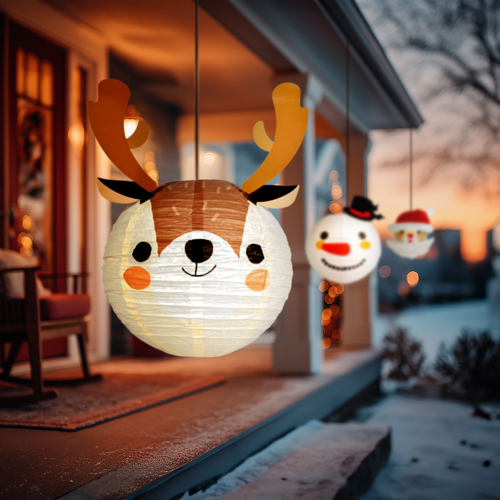 Lampion decorativ din hartie – model ren – O30 cm – maro/alb