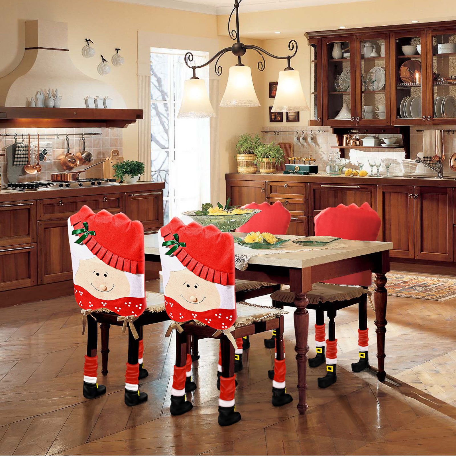 Set decoratiuni de scaun Craciun – model Doamna Craciun – 50 x 55 cm – rosu/alb