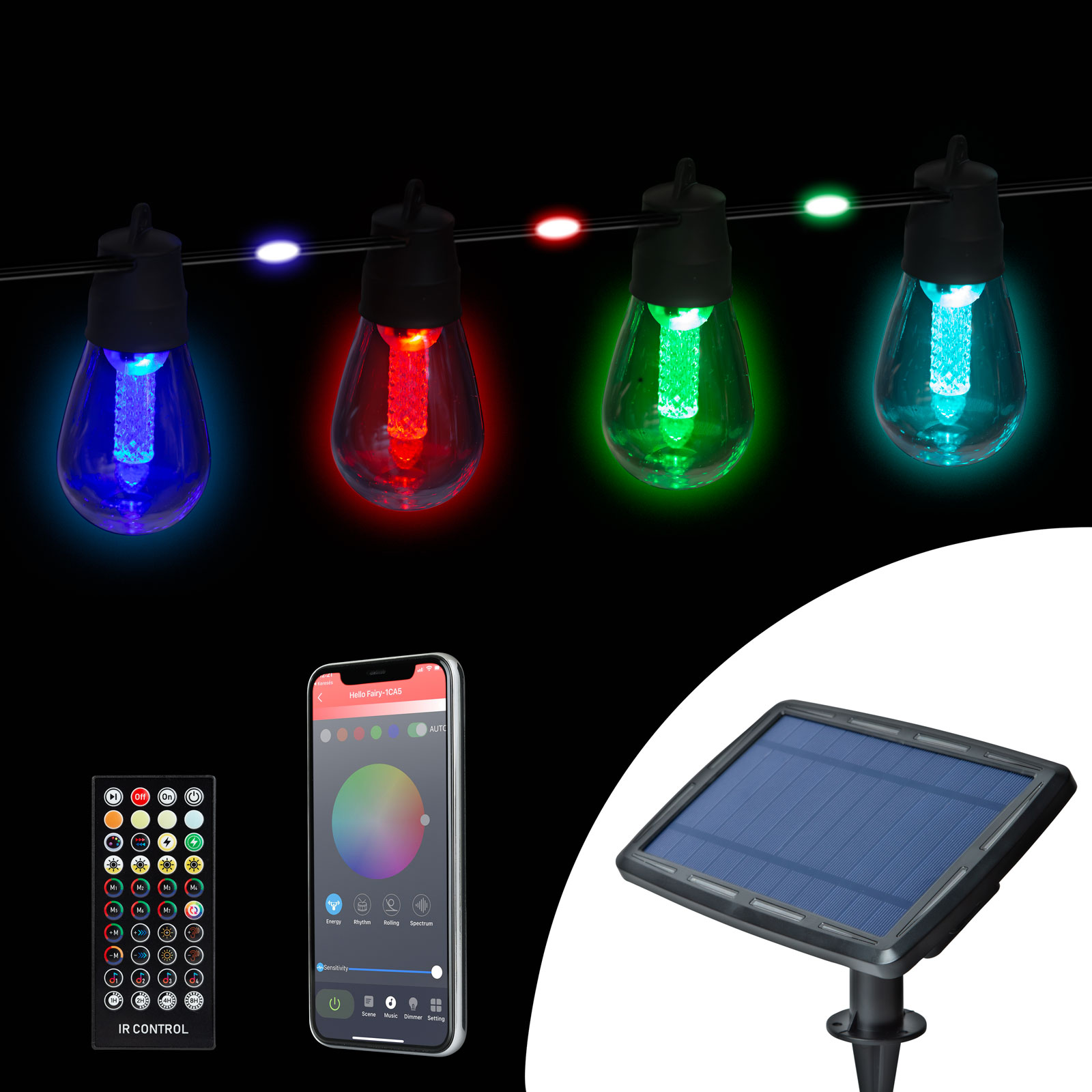 Sir de lumini solare inteligente - 84+15 LED-uri RGB - 14,5 m - bluetooth