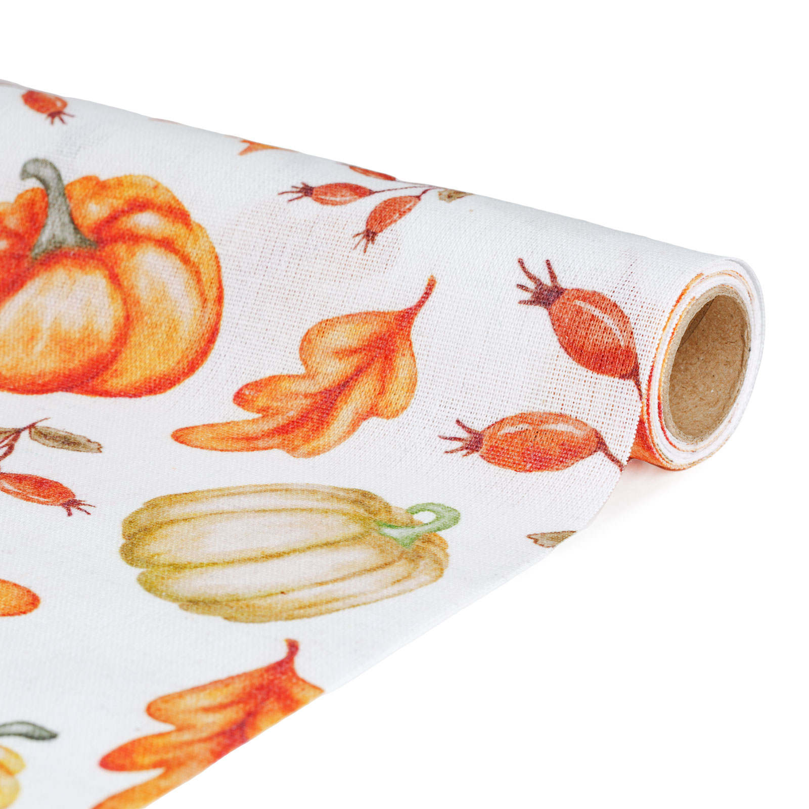Traversa de masa decorativa – 180 x 28 cm – 70% poliester, 30% bumbac – model dovleac si frunze